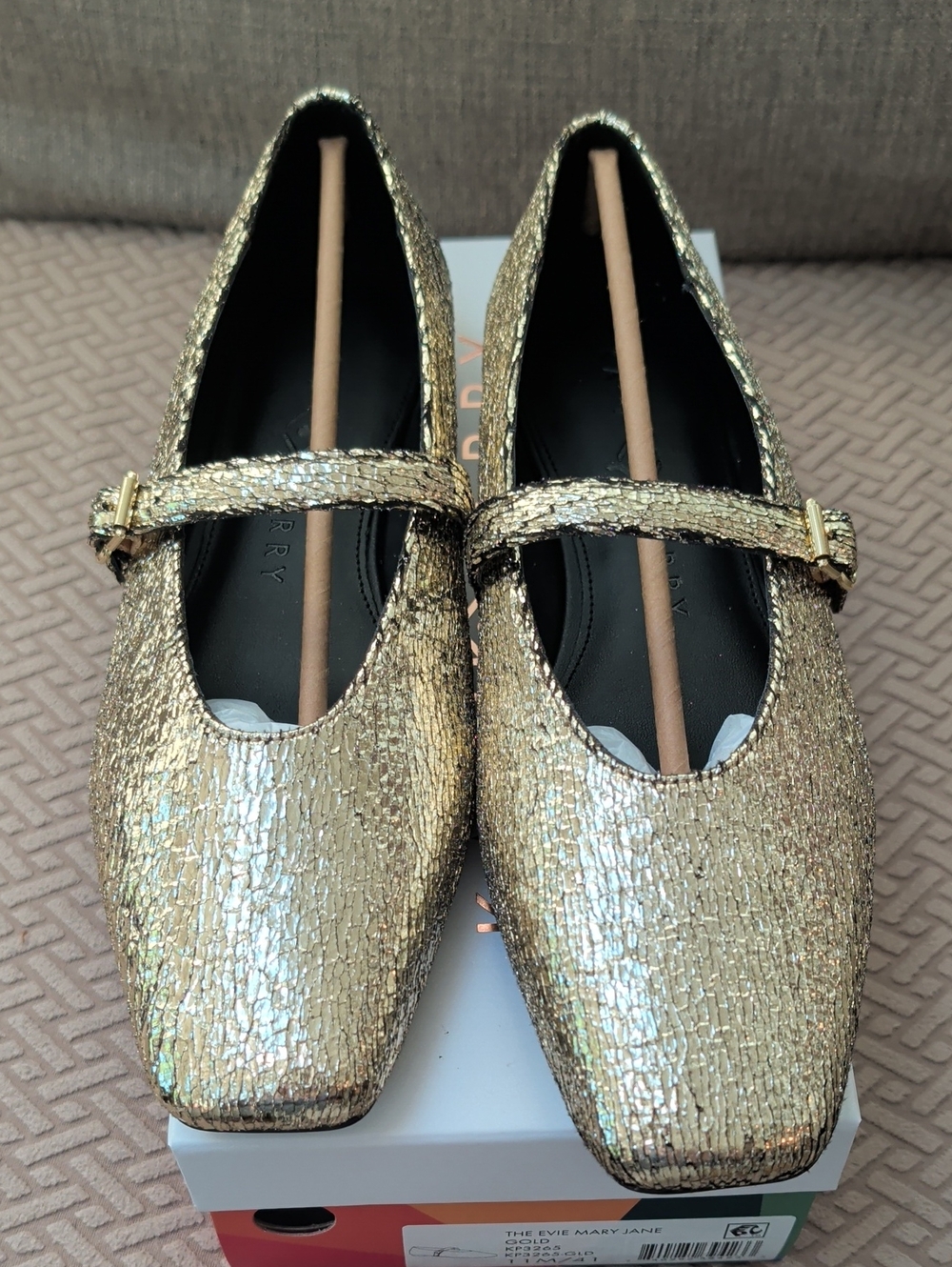 Katy Perry Collections The Evie Mary Jane Gold Flats NIB - Picture 2 of 7